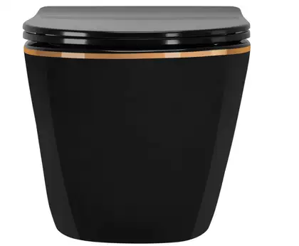 Подвесной унитаз REA CARLO BLACK MINI FLAT GOLD EDGE черный (REA-C8800)