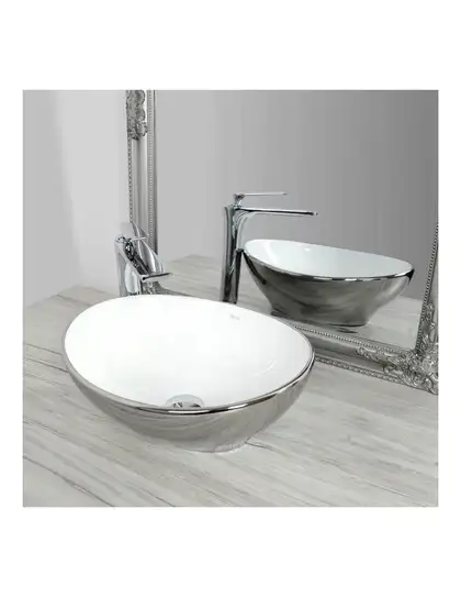 Умивальник (раковина) REA SOFIA SILVER / WHITE накладний сріблястий / білий (REA-U0420)