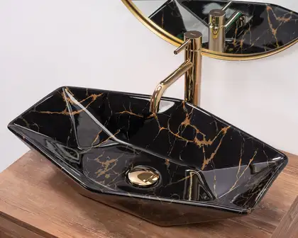 Умывальник (раковина) REA VEGAS BLACK MARBLE SHINY накладной черный (REA-U5603)