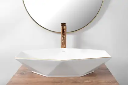 Rea Vegas Rose Gold Edge Умивальник, білий/рожеве золото (REA-U5605)
