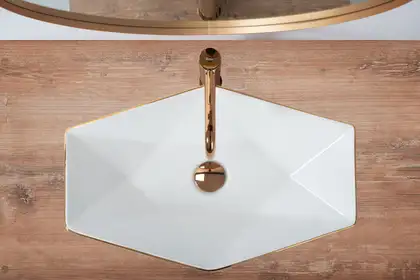 Rea Vegas Rose Gold Edge Умивальник, білий/рожеве золото (REA-U5605)