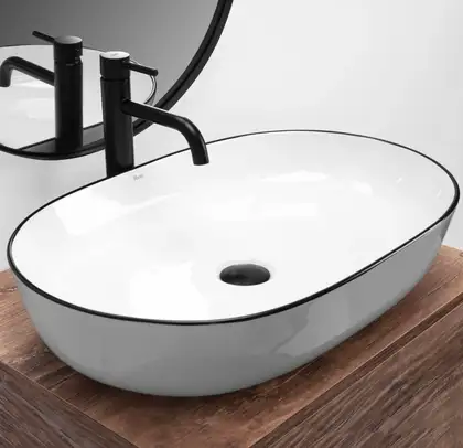 Умывальник (раковина) REA CLEO 61 WHITE BLACK EDGE накладний білий (REA-U6210)