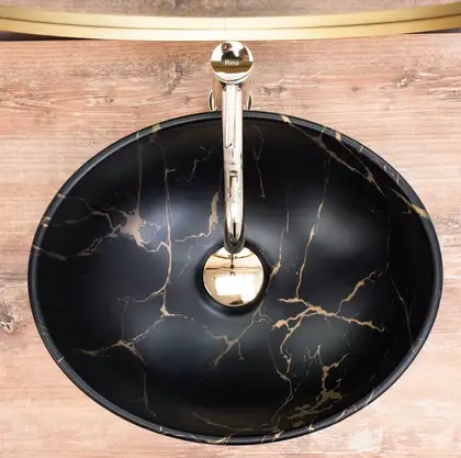 Умивальник (раковина)  REA SOFIA GOLD MARBLE BLACK накладний (REA-U8012)