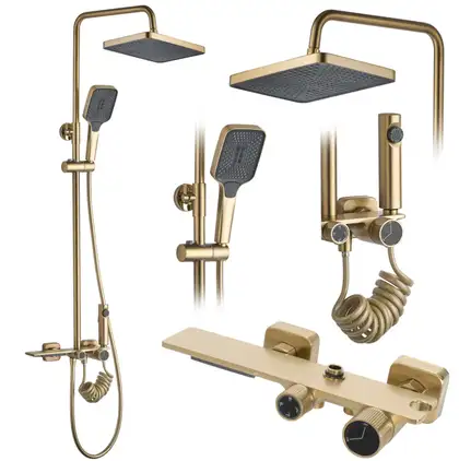 Душевой гарнитур REA HELIX BRUSHED GOLD с изливом (REA-P6621) Душевой гарнитур REA HELIX BRUSHED GOLD с изливом (REA-P6621)