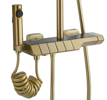 Душевой гарнитур REA ROB BRUSHED GOLD с термостатом и изливом (REA-P6623)