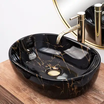 Умивальник (раковина) REA AMELIA BLACK MARBLE SHINY накладний чорний (REA-U8000)