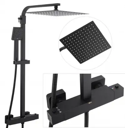 Душевой гарнитур Yoka GOBA 30 BLACK черный с термостатом (BP.GOBA-THERM-30-BLK)