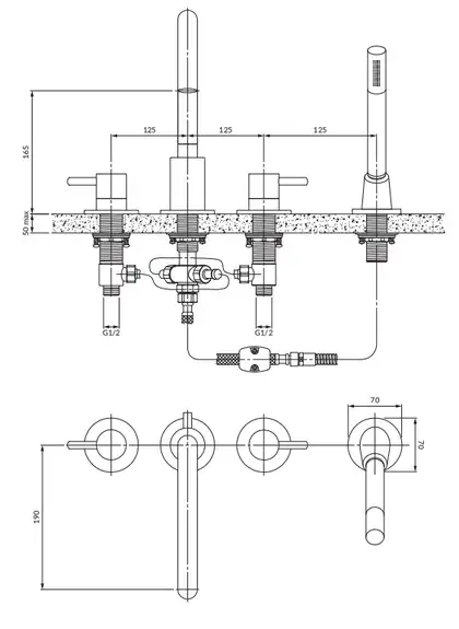 змішувач для ванни Omnires Y на 4 отвори graphite (Y1232GR)