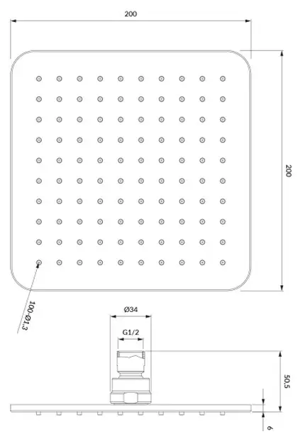 верхній душ Omnires Slimline graphite 20x20 cm (WG220/OGR)