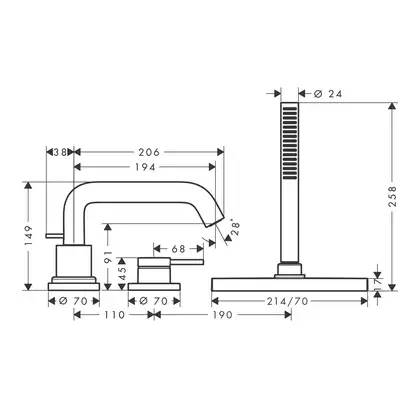 Hansgrohe Tecturis S Змішувач на борт ванни, хром (73447000)