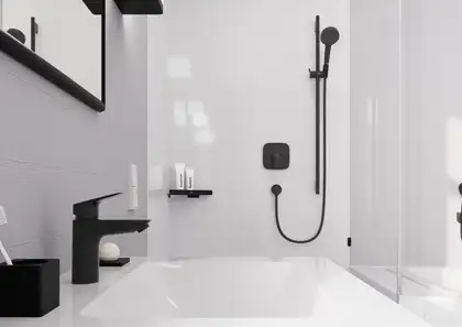 Смеситель для раковины 100 Hansgrohe Logis CoolStart (цвет - чёрный матовый), без донного клапана 71103670