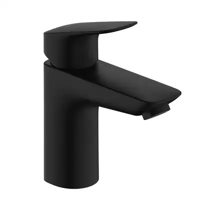 Смеситель для раковины 100 Hansgrohe Logis (цвет - чёрный матовый), с металлическим сливным гарнитуром 71171670
