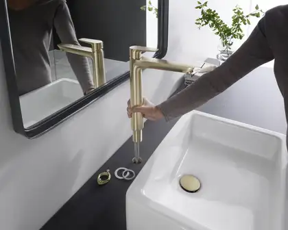 Смеситель для раковины высокий Hansgrohe Talis E (цвет - шлифованная бронза), без донного клапана 71717140