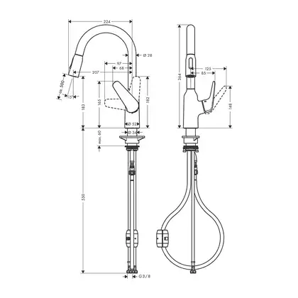 Кухонный смеситель 180, с вытяжным душем, 2jet Hansgrohe Focus M42 (цвет - сталь) 71801800