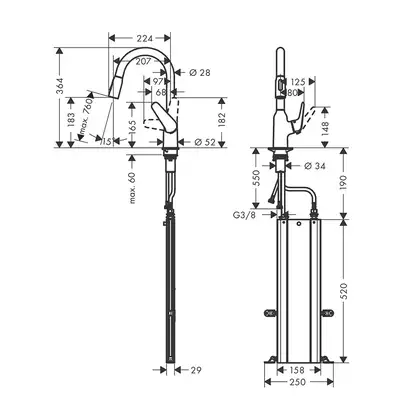 Кухонный смеситель 180, с вытяжным душем, 2jet sBox Hansgrohe Focus M42 (цвет - хром) 71821000