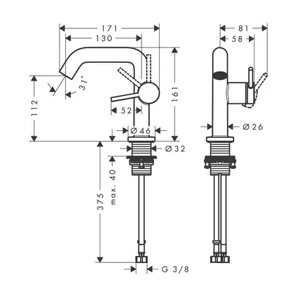 HANSGROHE Tecturis S Змішувач для раковини, матова бронза (73320140)
