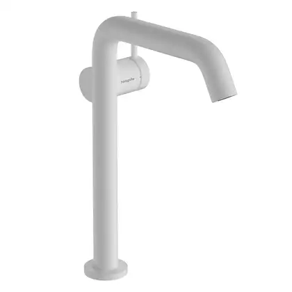 Смеситель для раковины высокий 240 Fine CoolStart Hansgrohe Tecturis S (цвет - белый матовый), с донным клапаном push-open 73370700