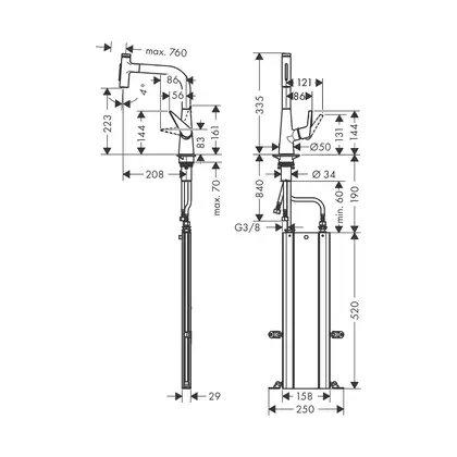 Кухонный смеситель 220, с вытяжным душем, 2jet, sBox Hansgrohe Talis Select M51 (цвет - сталь) 73868800