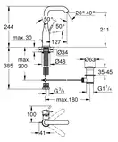 Змішувач для умивальника Grohe Essence New L-Size з донним клапаном, brushed hard graphite (24174AL1)