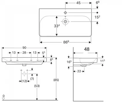 Geberit Smyle Square Раковина подвесная 90x48 см, белая (500.251.01.1)