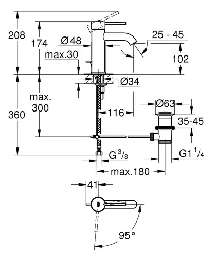 Змішувач для умивальника Grohe Essence New S-Size з донним клапаном, хром (24180001)