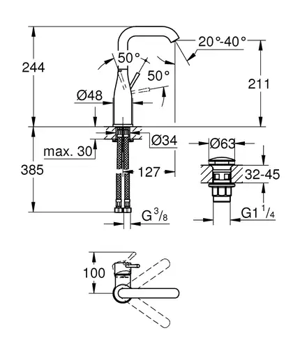 Grohe Essence New Змішувач для умивальника L-Size, хром (24182001)
