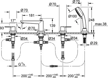 Grohe Bau Edge Змішувач на борт ванни, хром (2512000A)