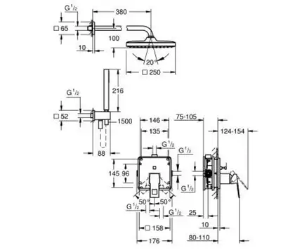 Grohe Eurocube Tempesta 250 Cube, Прихована душова система (25289000)