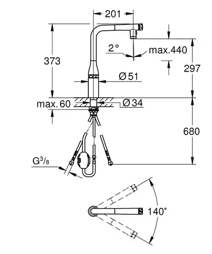 Змішувач для кухні Grohe Essence Smartcontrol з висувною лійкою, chrome (31892000)