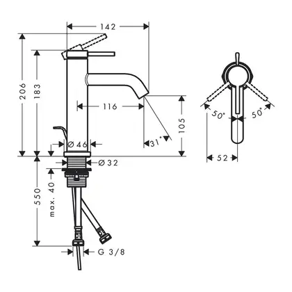 Hansgrohe Tecturis S Змішувач для раковини, чорний матовий (73310670)