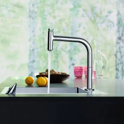 Смеситель для кухни Hansgrohe Metris Select 200 1jet, sBox (цвет - сталь), с вытяжным душем (73804800) Смеситель для кухни Hansgrohe Metris Select 200 1jet, sBox (цвет - сталь), с вытяжным душем (73804800)