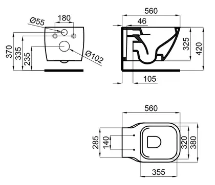 Підвісний унітаз Noken ESSENCE-C 560х380 мм RIMLESS з кріпленням, білий матовий (100312619)