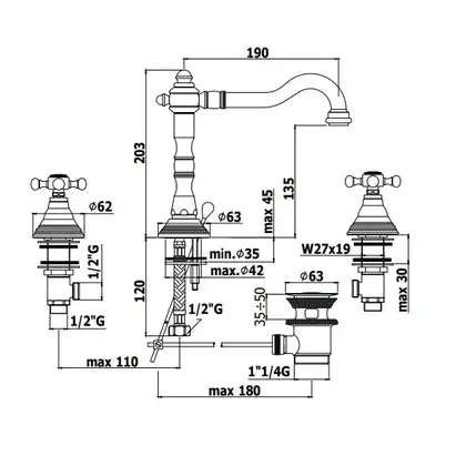 Смеситель для раковины Paffoni Belinda-Melissa (цвет - Bronze), с донным клапаном (FBLV055BR)