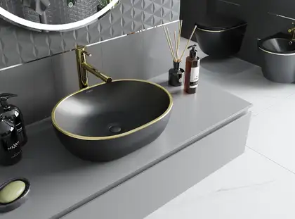 Умывальник (раковина) MEXEN VIKI BLACK GOLD EDGE накладной (MEX-21054875)