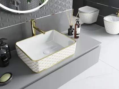 Умывальник (раковина) MEXEN CATIA WHITE DIAMOND GOLD накладной (MEX-21314809)