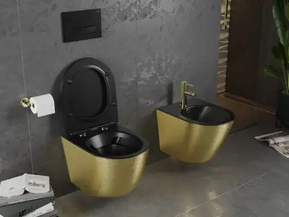 Подвесной унитаз MEXEN LENA BRUSHED GOLD BLACK MATT (MEX-30224077)