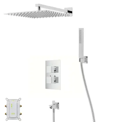 Душевая система с изливом и термостатом CORSAN ANGO 30 CHROME + BOX скрытого монтажа (ZA30TCHW)
