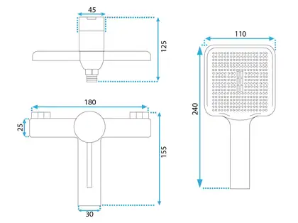 Смеситель для ванны и душа REA MELIA WHITE GOLD настенный с изливом (REA-B2710)