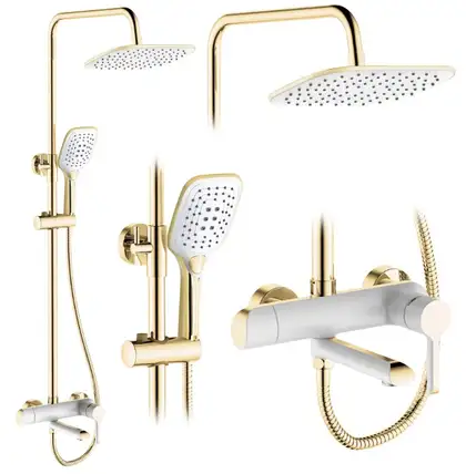 Душевой гарнитур REA MELIA GOLD WHITE с изливом (REA-P2406)