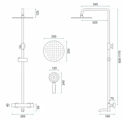 Душевой гарнитур REA LUNGO BLACK GLOSSY с термостатом и изливом (REA-P8763) Душевой гарнитур REA LUNGO BLACK GLOSSY с термостатом и изливом (REA-P8763)