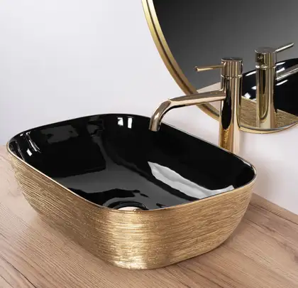 Умывальник (раковина) REA BELINDA BRUSHED GOLD BLACK накладной (REA-U8780)
