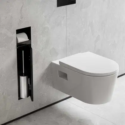 Вбудований тримач для йоржика та туалетного паперу Hansgrohe XtraStoris Rock, колір - Matt Black  56062670