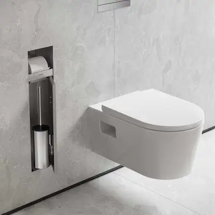 Вбудований тримач для йоржика та туалетного паперу Hansgrohe XtraStoris Rock, колір - Brushed Stainless Steel 56062800 Вбудований тримач для йоржика та туалетного паперу Hansgrohe XtraStoris Rock, колір - Brushed Stainless Steel 56062800