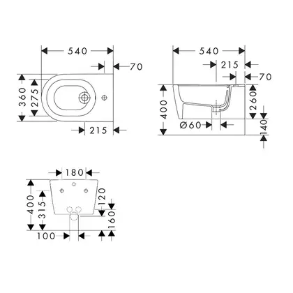 Біде підвісне Hansgrohe EluPura S 540 мм  60278450