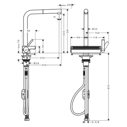 Змішувач для кухні Hansgrohe Aquno Select M81 250 2jet (колір - хром), з витяжним душем  73836000