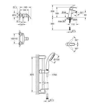 Набір змішувачів Grohe Eurosmart M-Size для душу (123244M)
