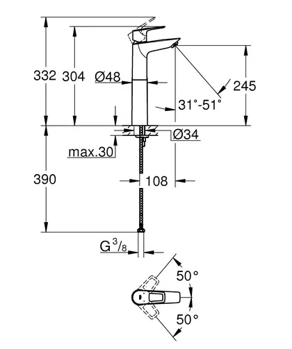 Grohe BauLoop New Змішувач для раковини XL, хром (23764001)
