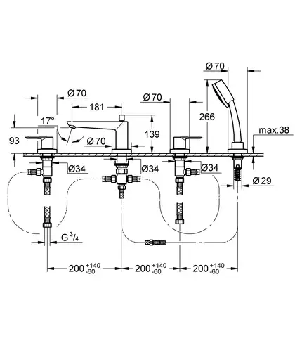 Grohe BauLoop Змішувач на борт ванни, хром (2511900A)