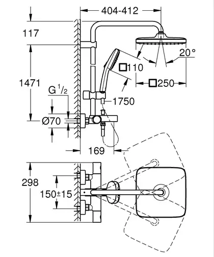 Grohe Tempesta System 250 Cube Душова система для ванни, хром (26691001)