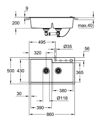 Композитна мийка для кухні Grohe K500 (31649AP0)